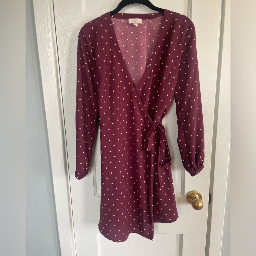 Ann Taylor LOFT Purple Polka Dot Wrap Dress